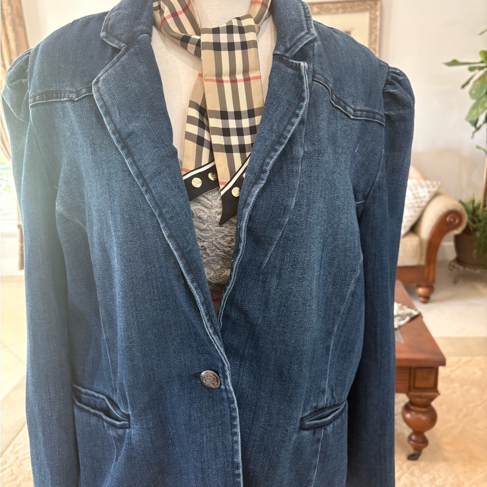 Dark Blue Denim Blazer Jacket - Women's Tailored Denim Blazer
